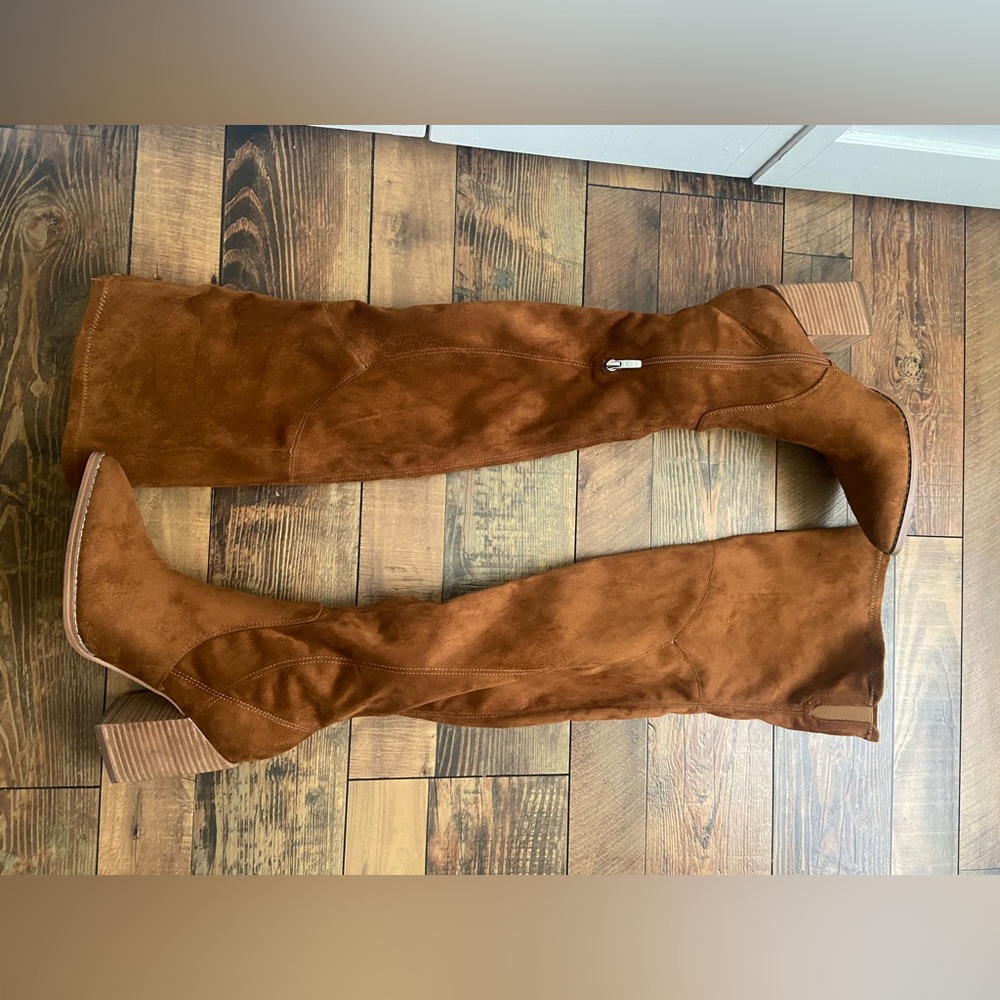 Nine West Cognac suede OTK boots